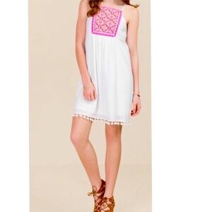 Mi Ami embroidery summer dress. Lined.  Size Medium. White with pink embroidery